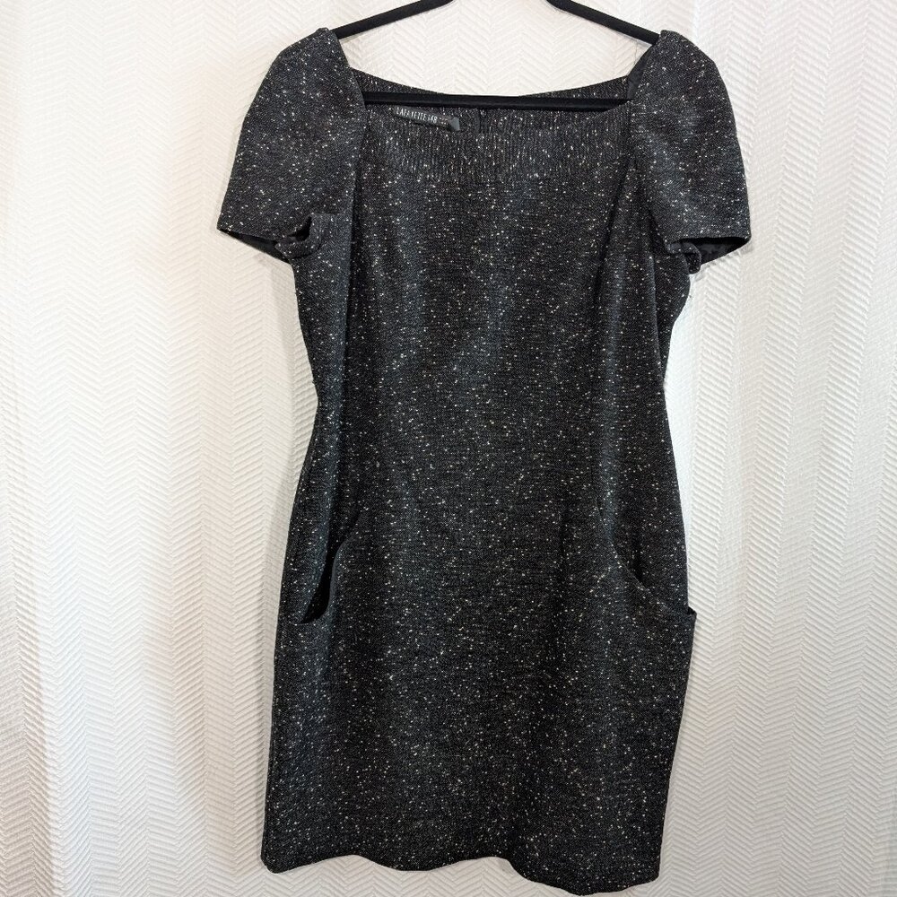Lafayette 148 Black White Speckle Wool Blend Sheath Dress Pockets size Large